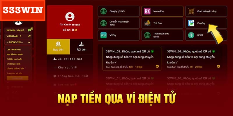 Sử dụng ví điện tử để nạp tiền Sử dụng ví điện tử để nạp tiền